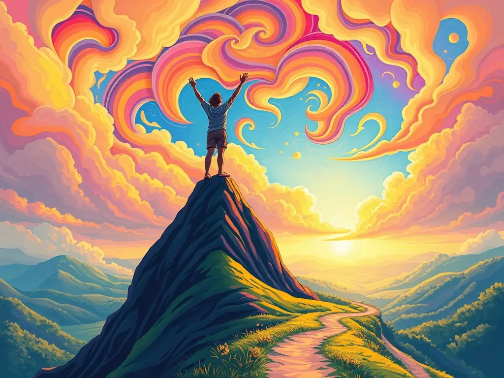 A person successfully overcoming a challenge, symbolizing the power of reframing to change perspectives and achieve desired outcomes. The image conveys a sense of empowerment and transformation.